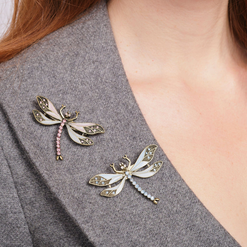 Vintage Style Dragonfly Brooch: Hand painted enamel vintage brooch Cream