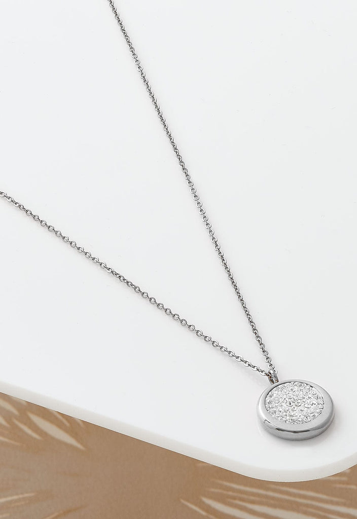 Disc Pave Crystal Necklace silver