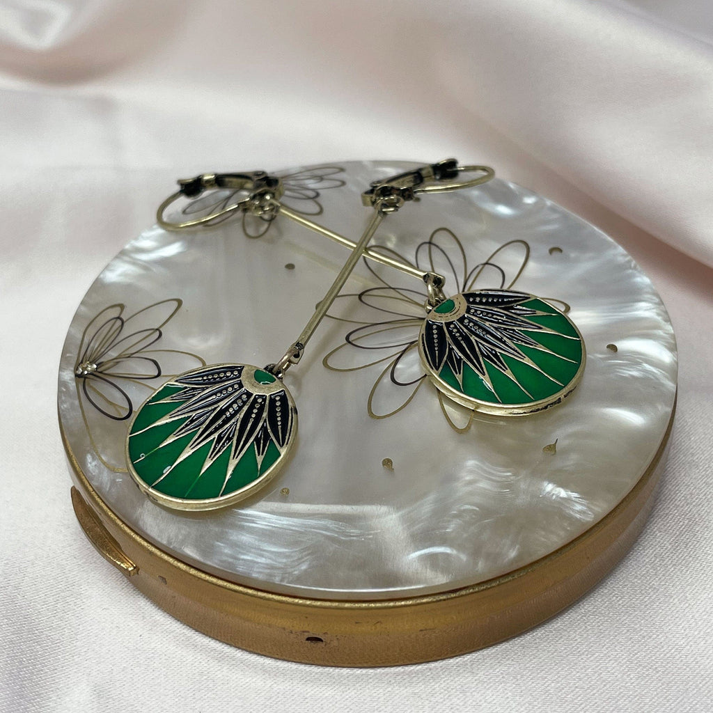 Emerald Enamel Art Deco Disc Earrings and Necklace Set: £12 Gift Box is FREE