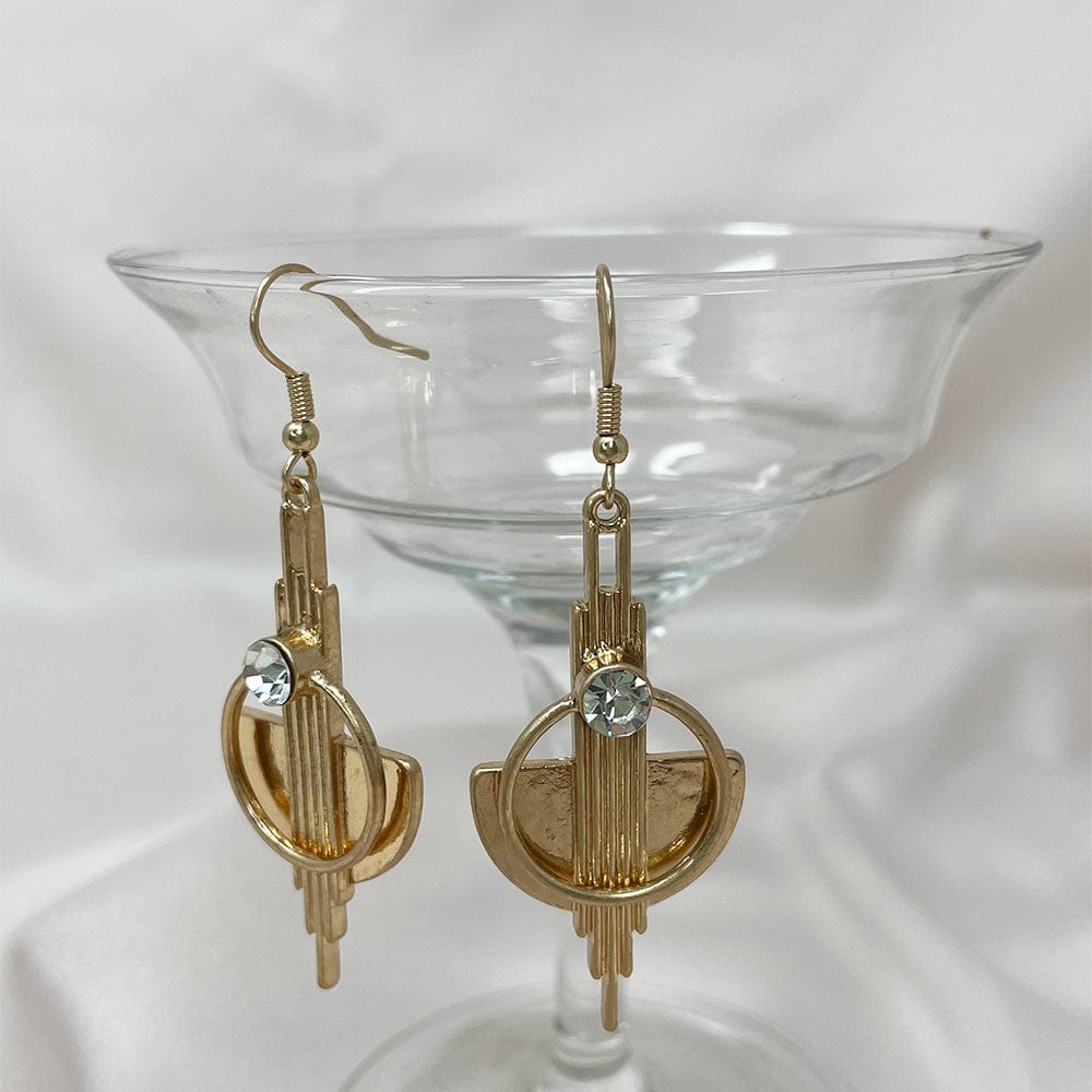 Vintage Art Deco Earrings: Brass Long Drop Earrings