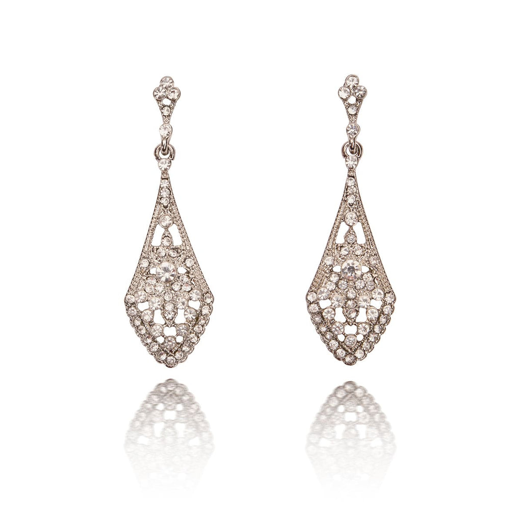 Art Deco Crystal Earrings: Deco Diamante Long Drop Earrings