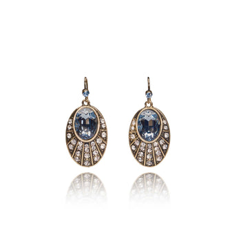 Sapphire Oval Stone 1920s Earrings: Art Deco Earrings