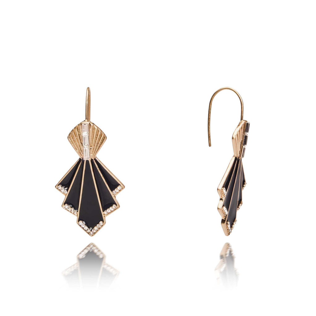 Art Deco Fan 1920 Earrings: Black Drop Crystal Earrings