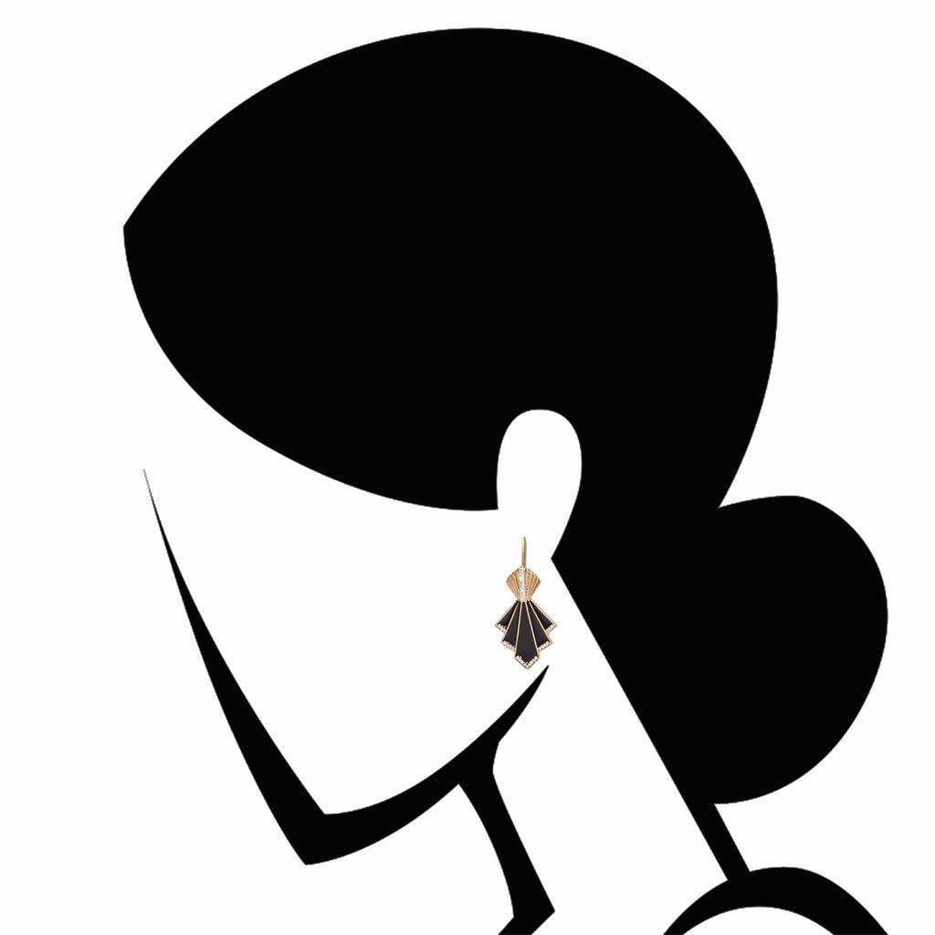 Art Deco Fan 1920 Earrings: Black Drop Crystal Earrings