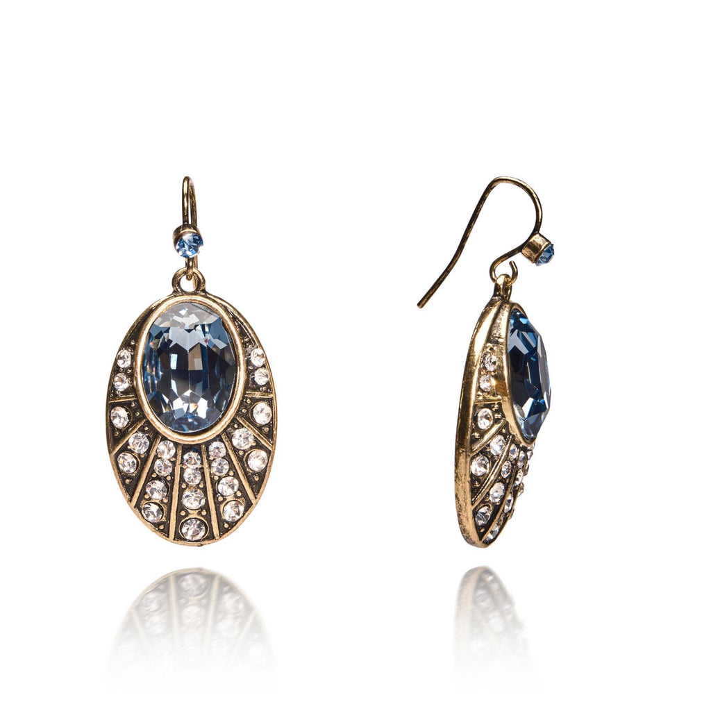 Sapphire Oval Stone 1920s Earrings: Art Deco Earrings