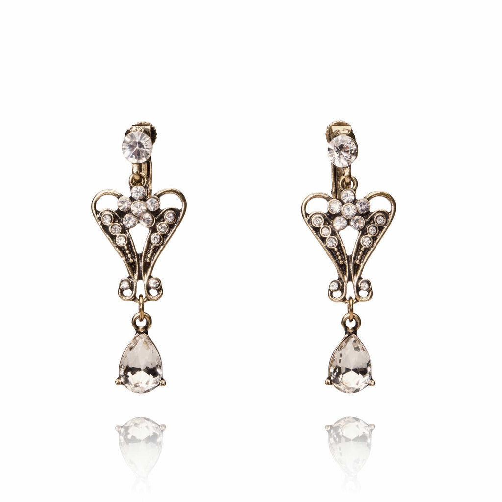 Pendeloque Drop Crystal Earrings: Clip On Earrings