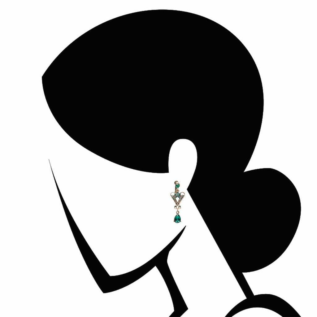 Pendeloque Clip on Crystal Drop Earrings: Emerald Earrings