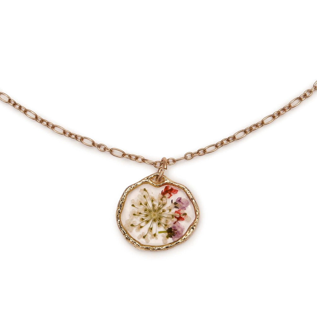 Red Pressed flower pendant necklace: Floral necklace