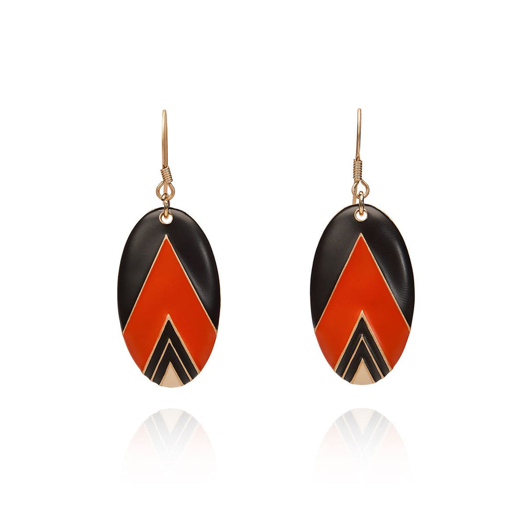 Burnt Orange Matt Oval Vintage Deco Earrings: Artwork Earrings