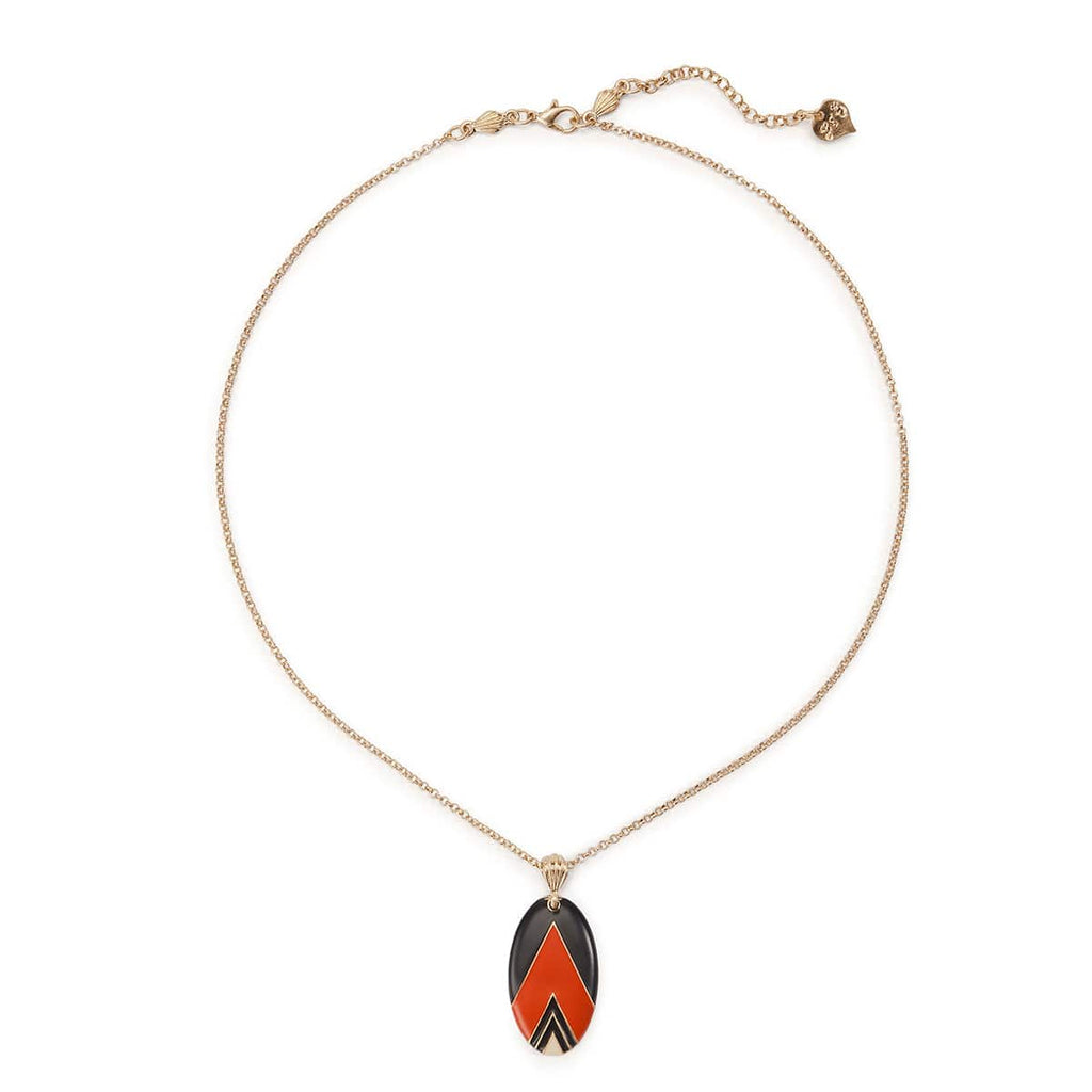 Burnt Orange Matt Oval Vintage Deco Necklace: Artwork Necklace