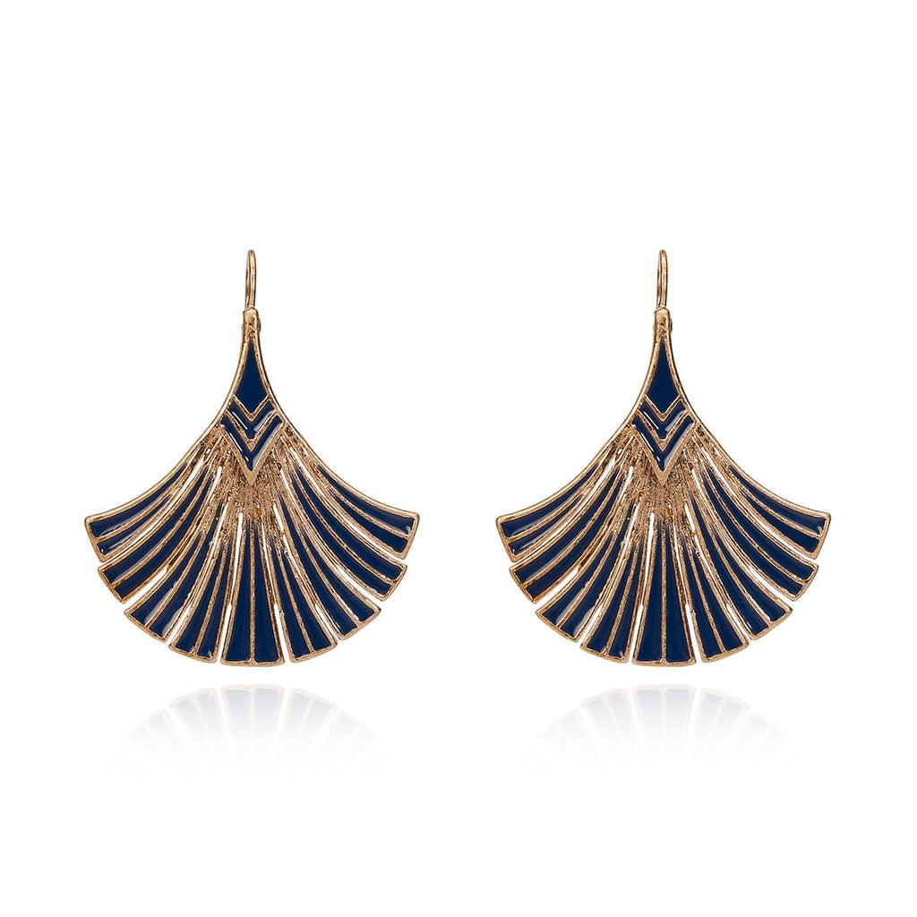 Navy Palm Leaf Earrings: Vintage Deco Earrings