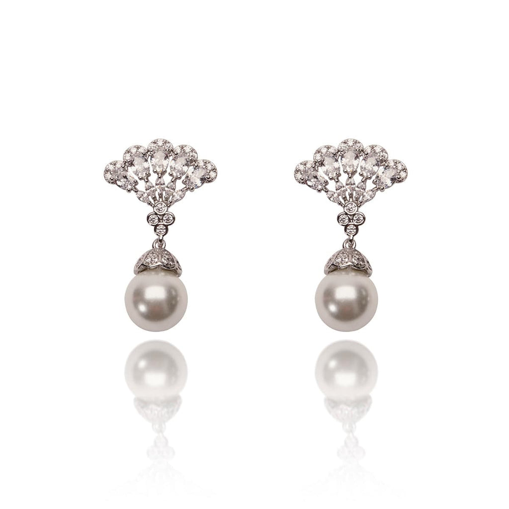 Cubic Zirconia Crystal Lace and Ivory Pearl Short Drop Earring