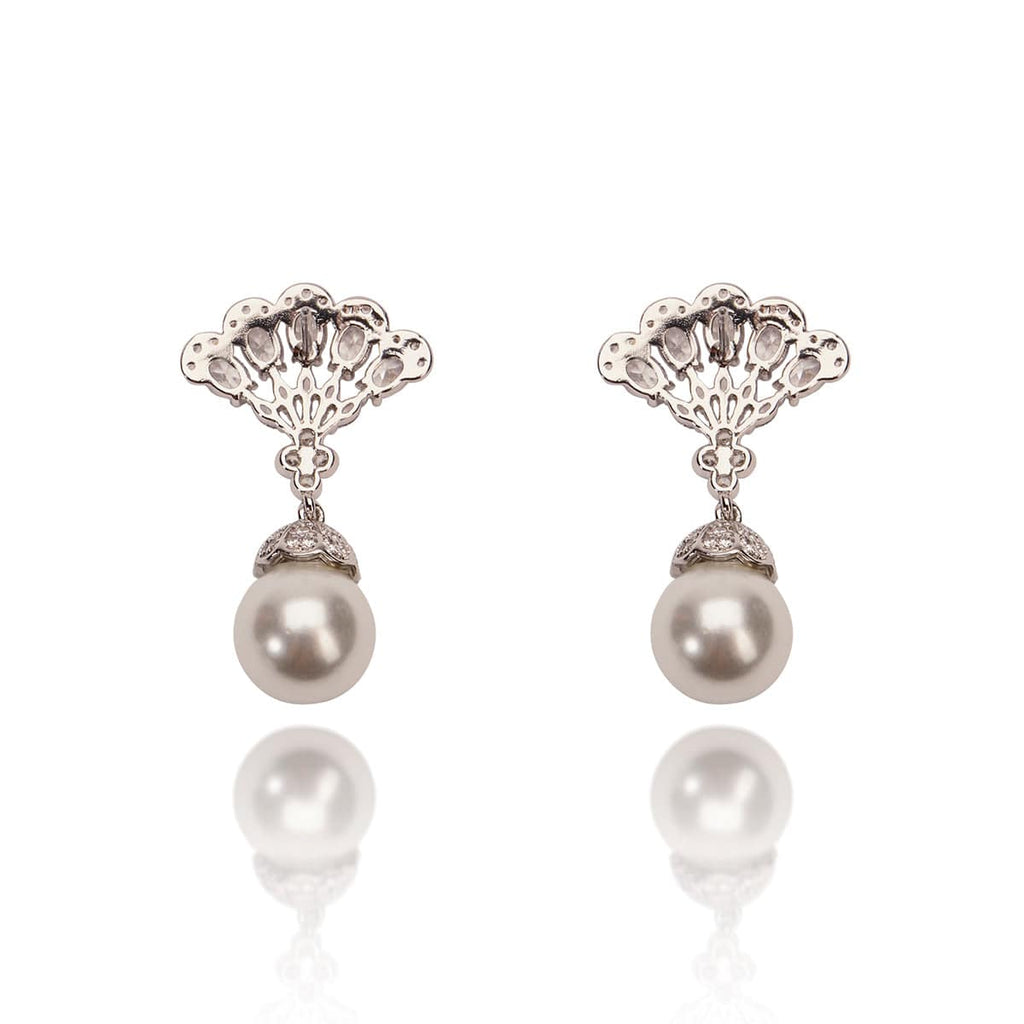 Cubic Zirconia Crystal Lace and Ivory Pearl Short Drop Earring