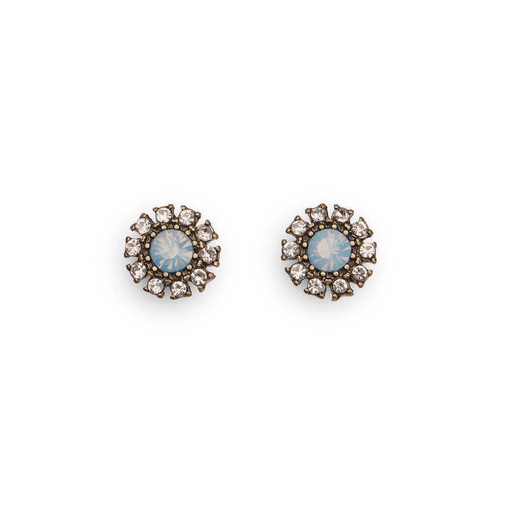Crystal Stud Earrings: Blue Opal Stone & Crystal Studs