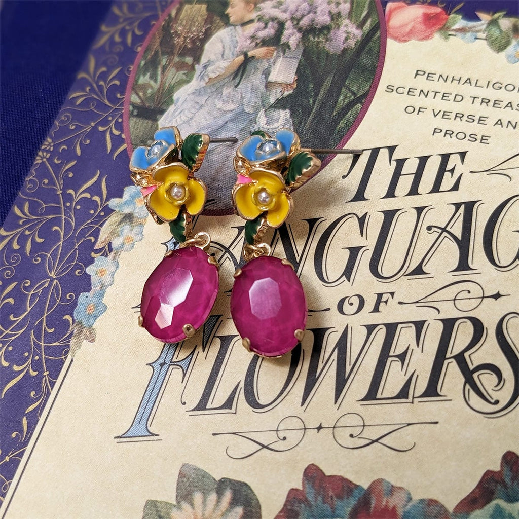 Flower drop earrings: Hand painted Peony Earrings