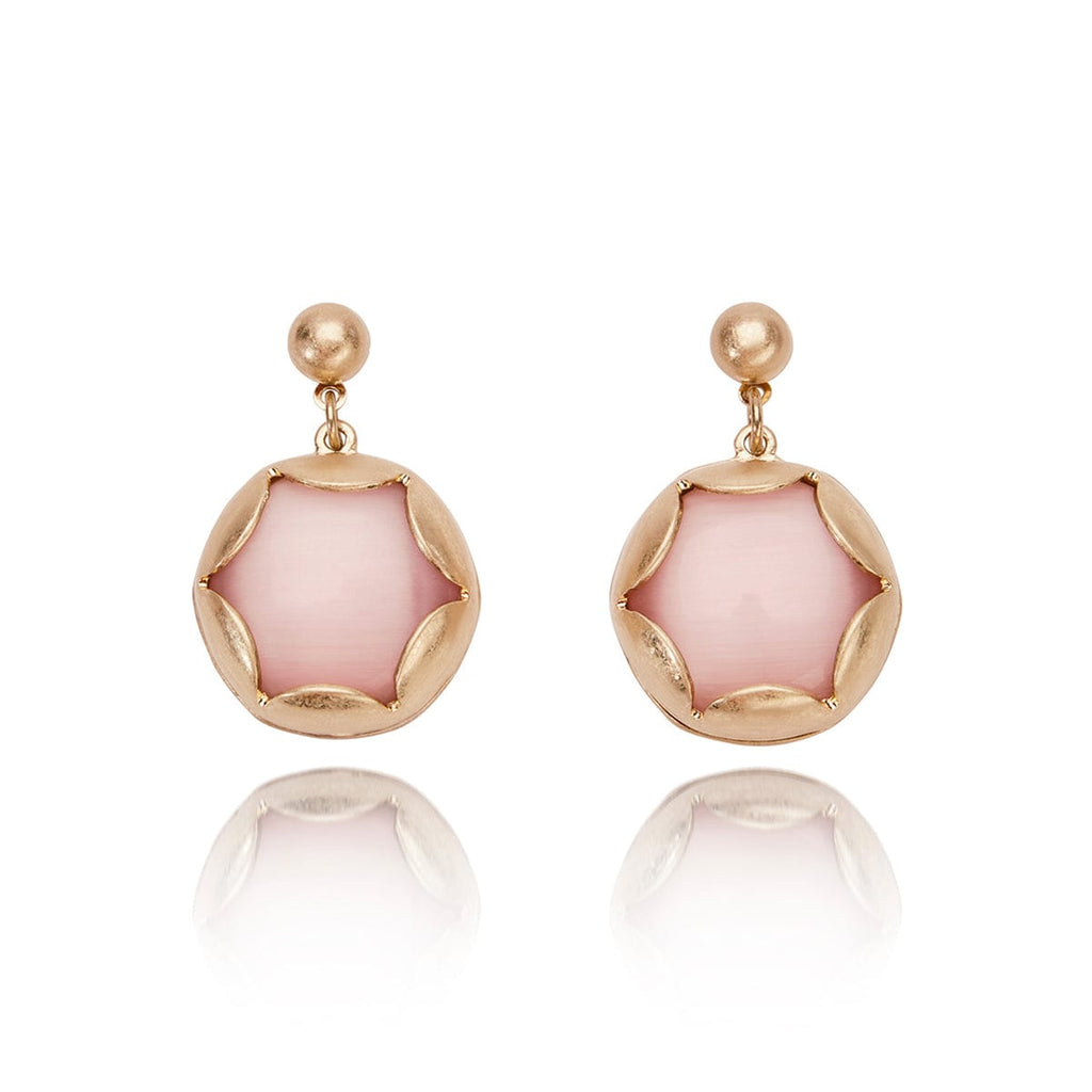 Pink cats eye stone drop earrings: Vintage 1950s earrings