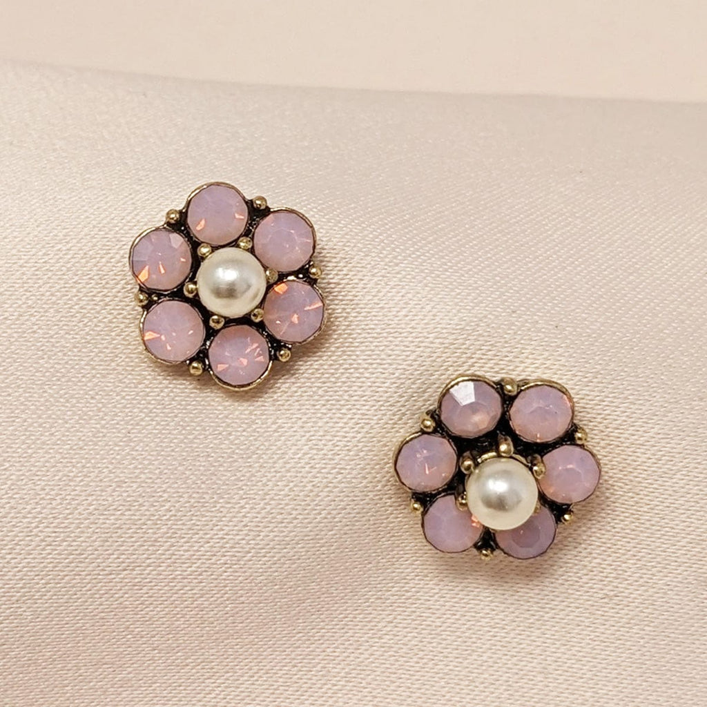 Vintage pearl stud earrings : Tiny vine pink earrings