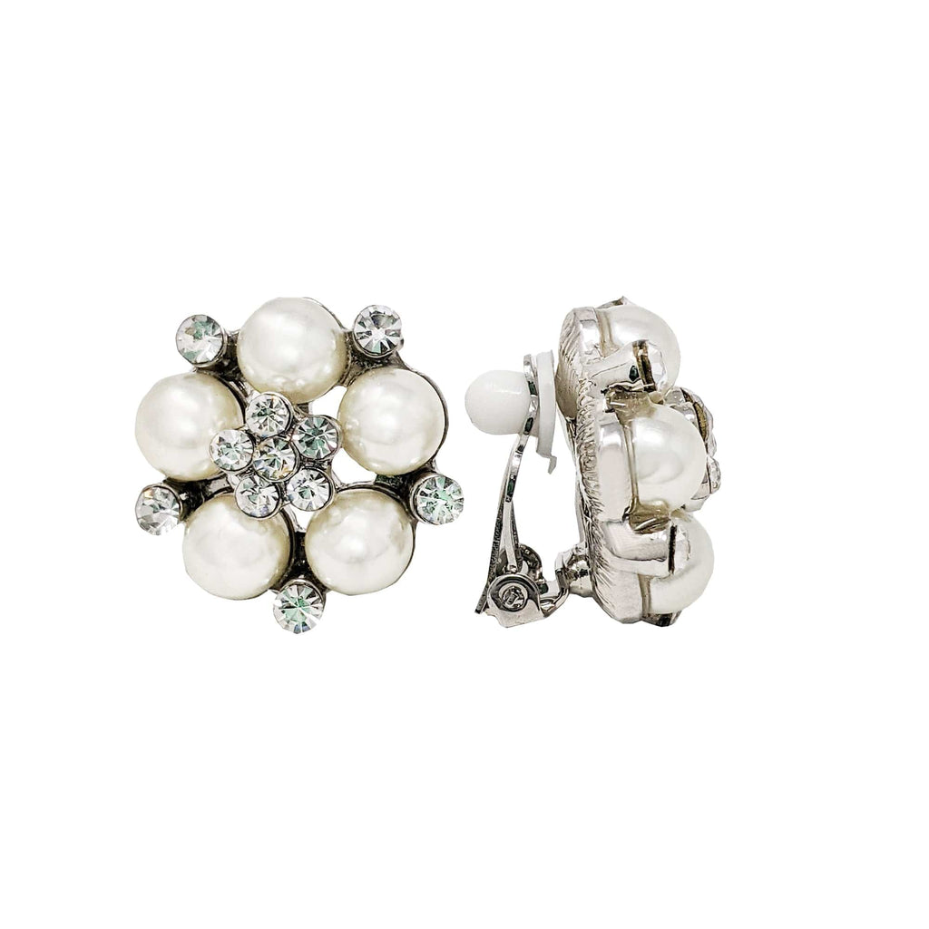 Audrey Hepburn Inspired Clip on Earrings:1950s Style Pearl and Diamante Clip On Earrings