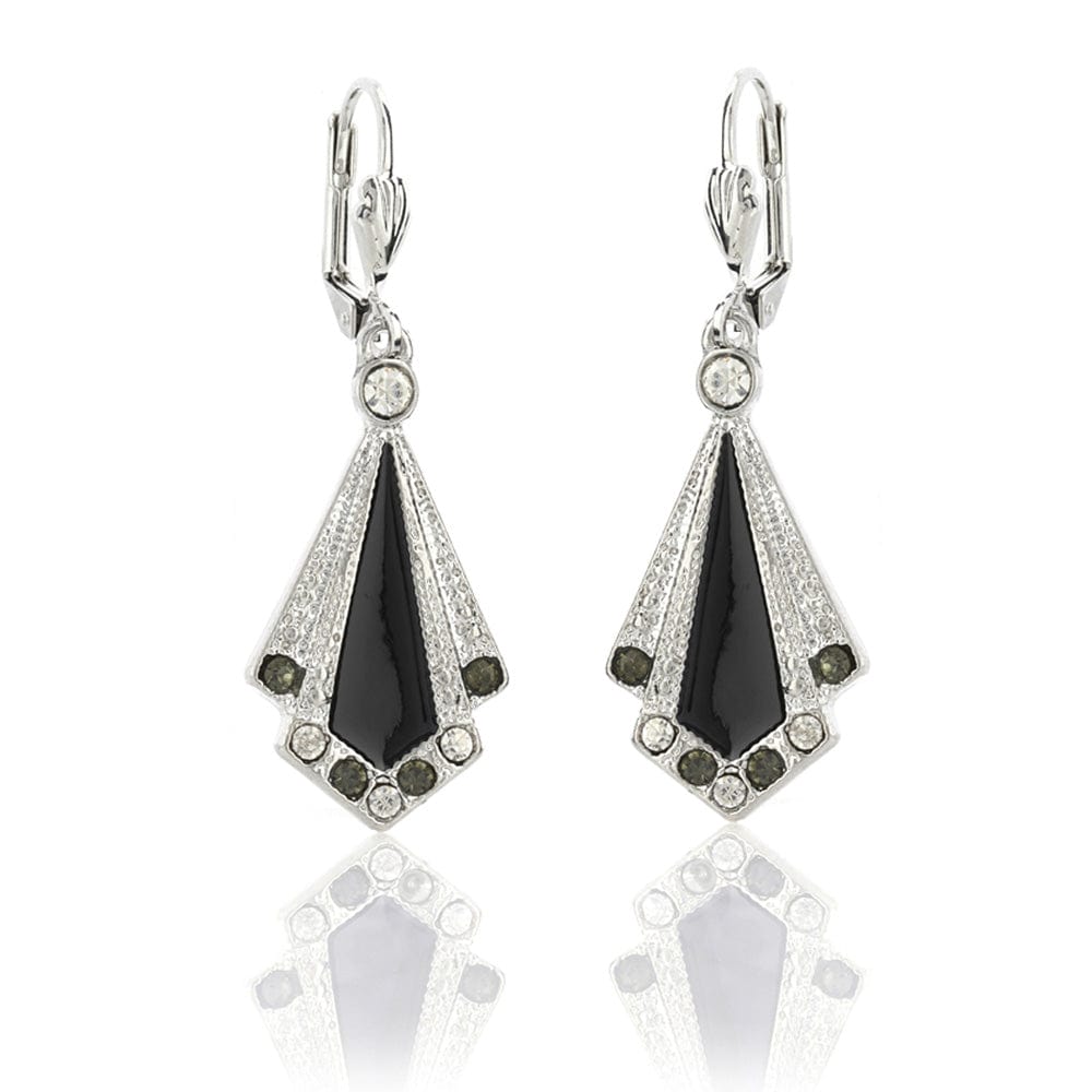 Stunning handmade black vintage art deco enamel earrings with Swarovski crystals which are perfect for any gatsby theme party or flapper 1920s look. See more at Lovett and Co. FREE packaging.
