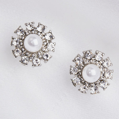 Pearl & Crystal Stud Earrings: Vintage Style Bridal Pearl Studs