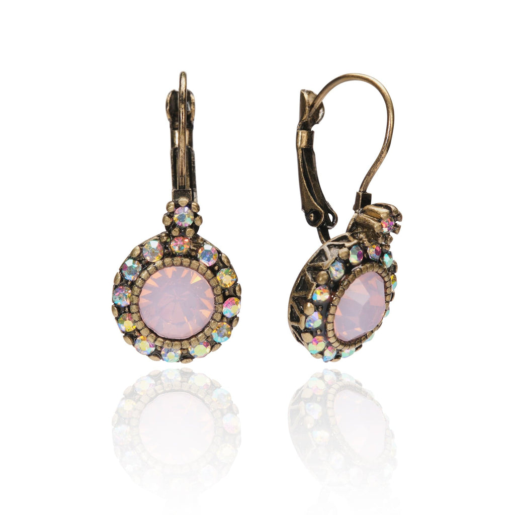 Vintage Pink Earrings : Pink Opal Stone Earrings