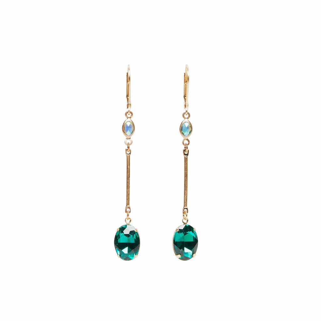 Oval Drop Earrings: Vintage Green Long Drop Crystal Earrings