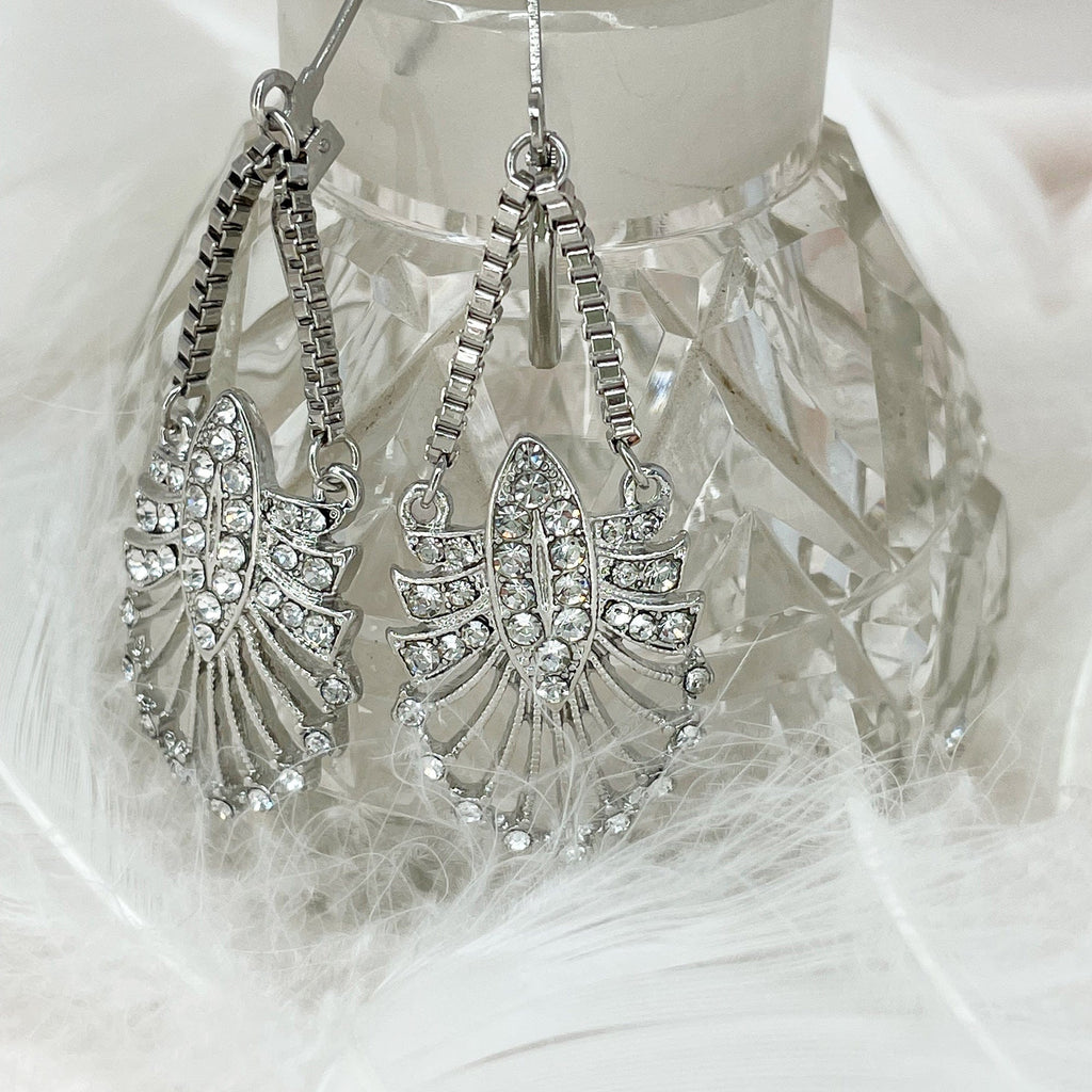 1920s Earrings: Vintage Art Deco Style Crystal Drop Earrings