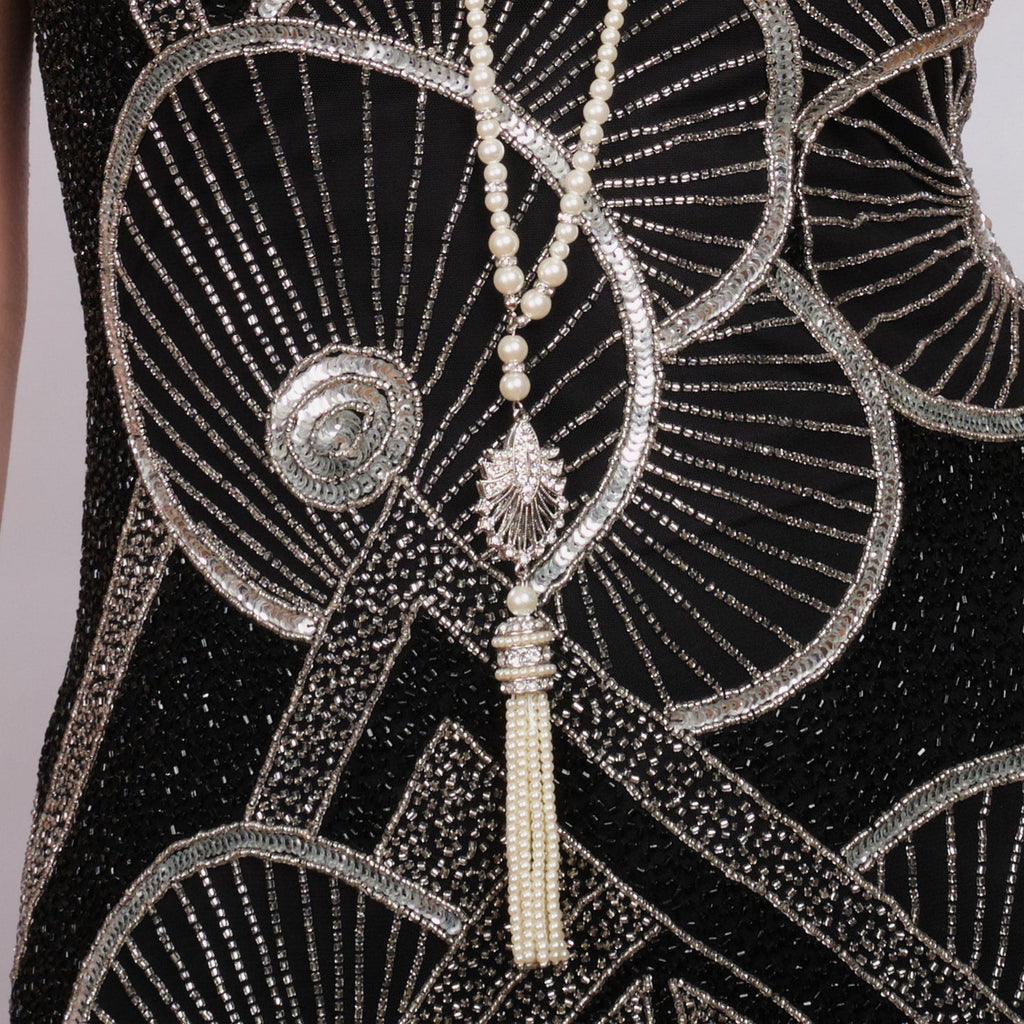 Long Tassel Necklace: Vintage Art Deco Pearl Long Necklace With Tassel