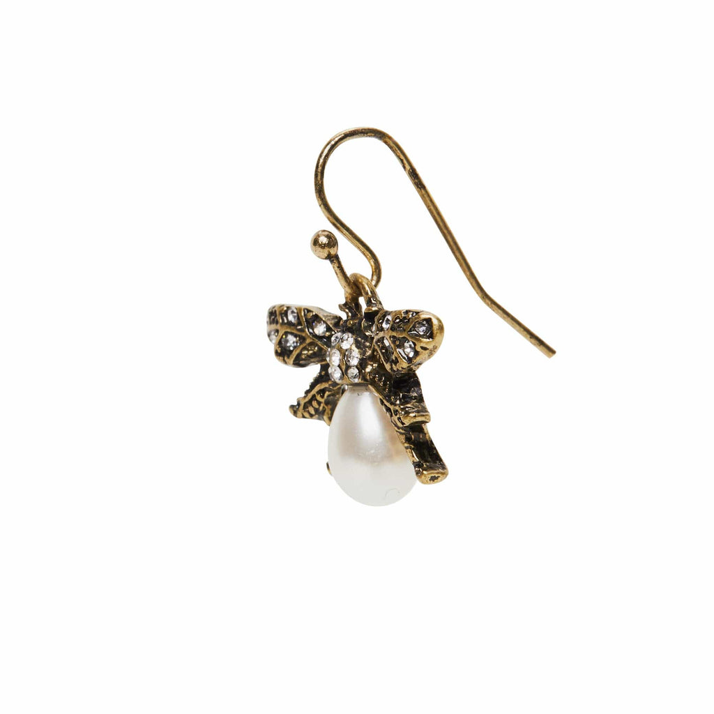 Bumble Bee Earrings: 1930s Style Bee Pearl Drop Earrings