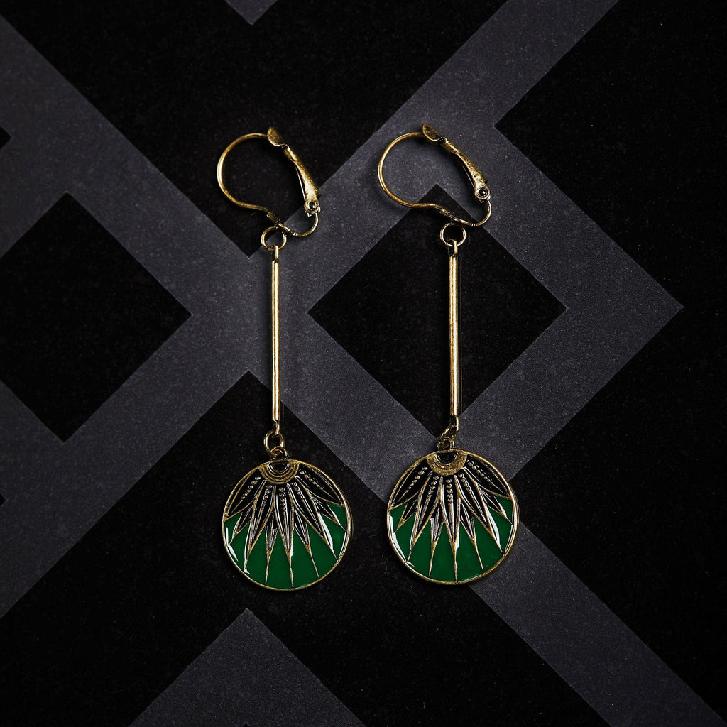 Vintage Art Deco Earrings: Emerald Green Drop Earrings