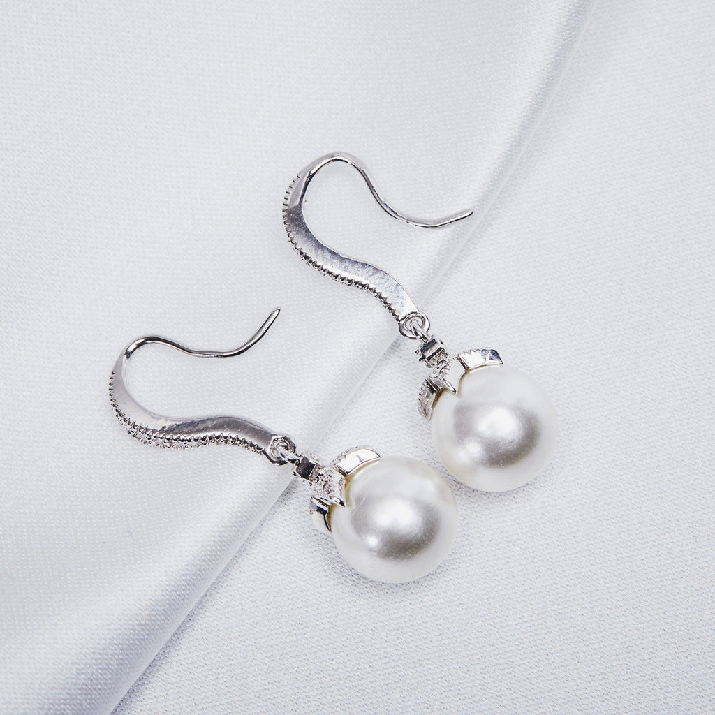 Pearl & Crystal Drop Earrings: Bridal Pearl and Crystal Fishhook Earrings