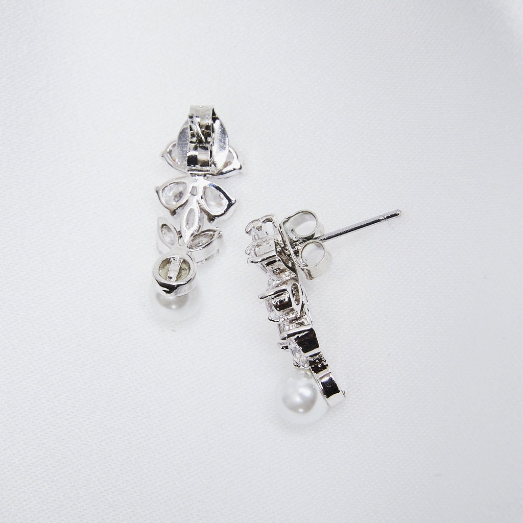 Pearl & Crystal Drop Earrings: Crystal Clover & Pearl Bridal Drop Earrings