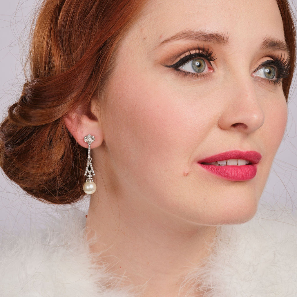 Pearl Drop Bridal Earrings: Eiffel Tower Style Crystal And Pearl Earrings
