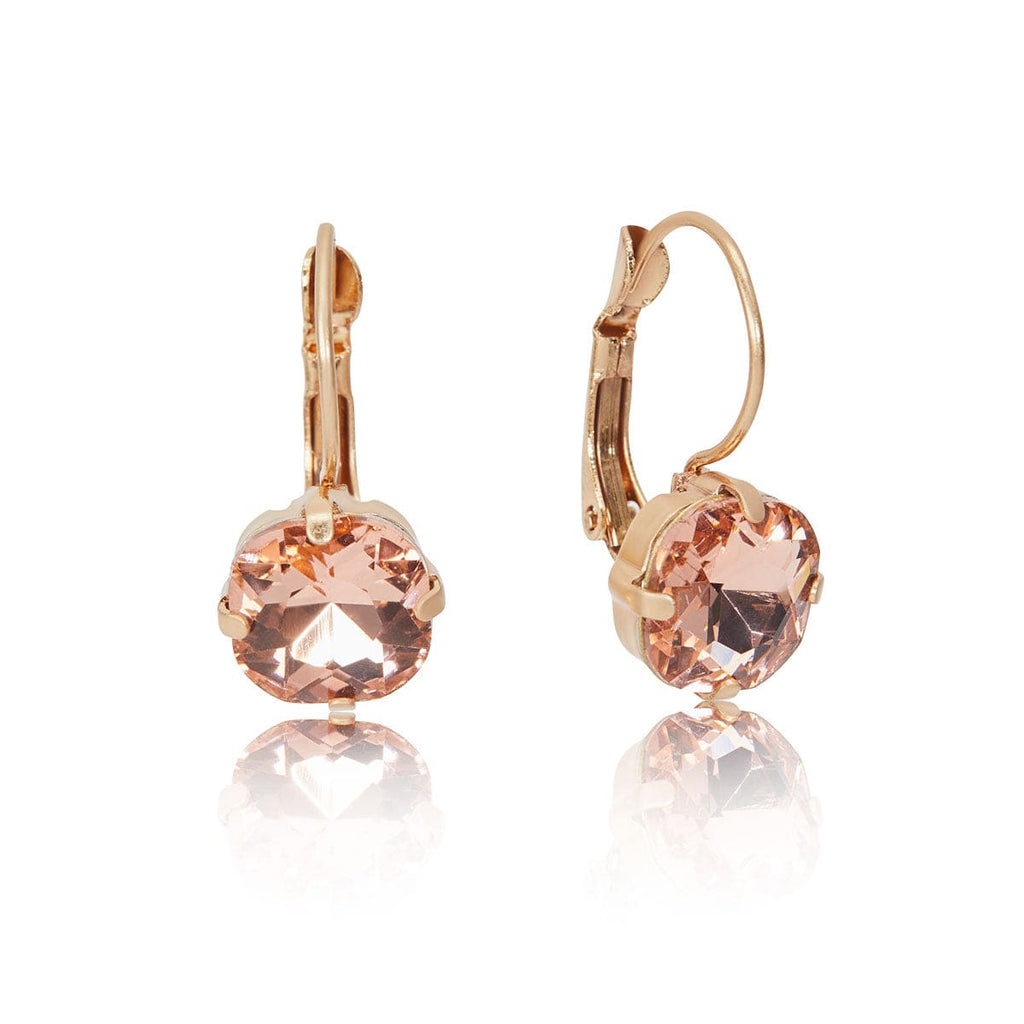 cushion cut earrings in peach vintage inspired jewellery 1950s by lovett and co pictured on a white background