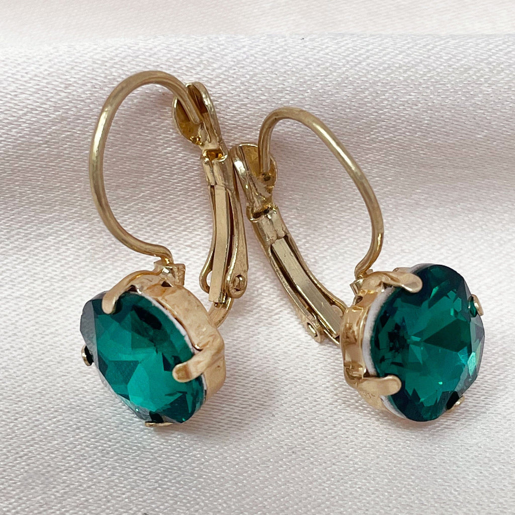 Cushion Cut Crystal Earrings: 1950s Style Emerald Cushion Cut Drop Earrings