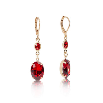 Oval Stone Earrings: Ruby Red Crystal Short Drop earrings