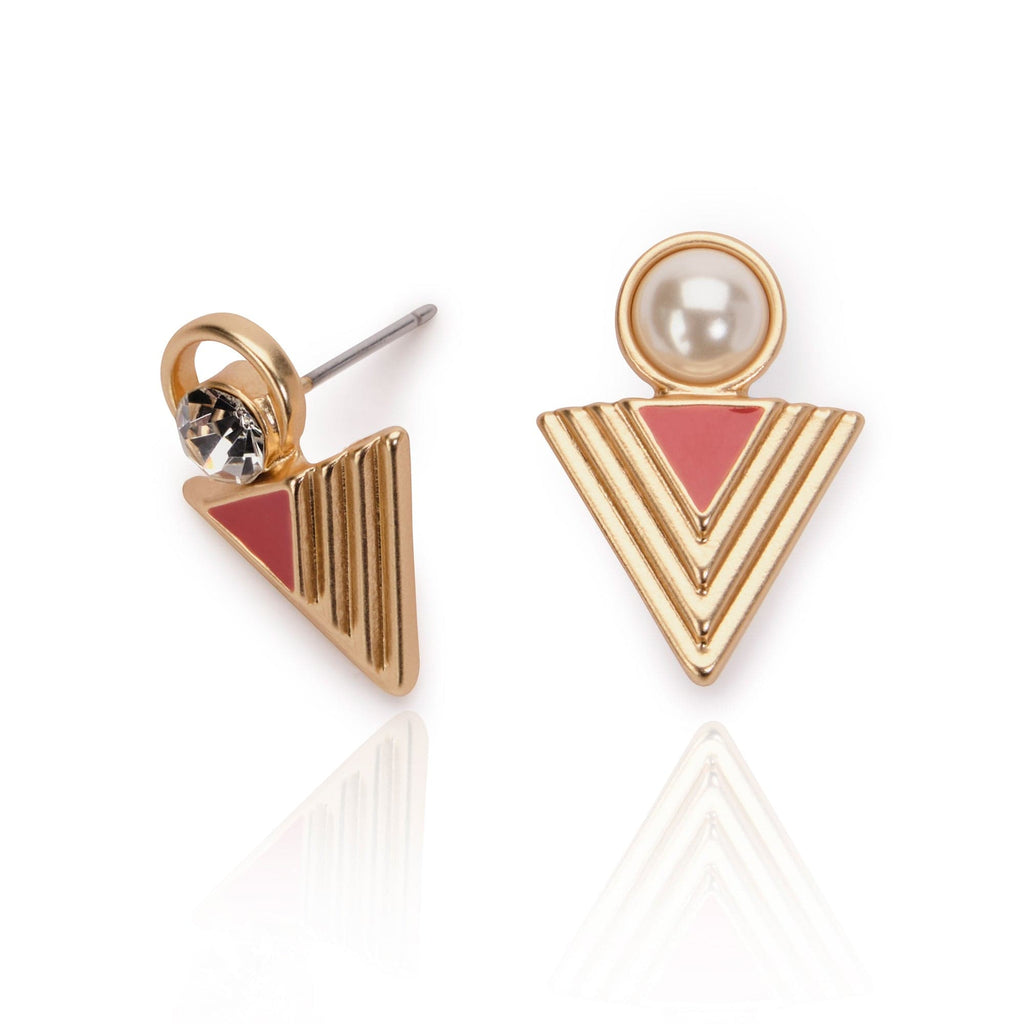 Deco pyramid stud earring red