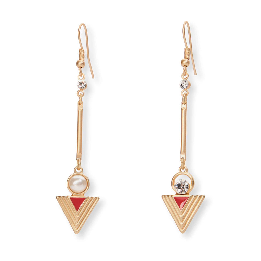 Deco pyramid long drop earring (RED)