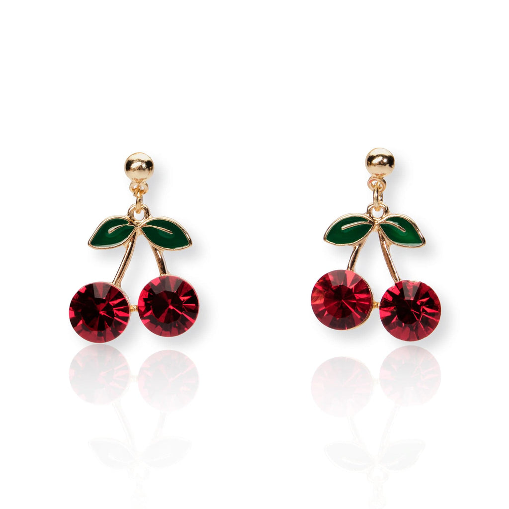 Cherry Earrings: Red Crystal Cherry Style Earrings
