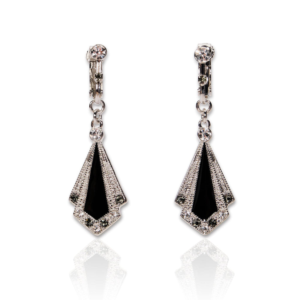 Vintage Clip On Earrings: Enamel & Swarovski Crystal Drop Clip on Art Deco  Earrings