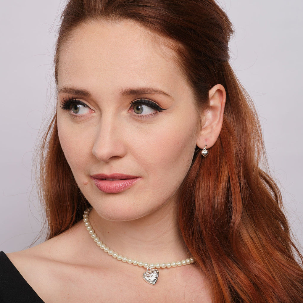 Pearl Choker with Silver Plated Puff Heart