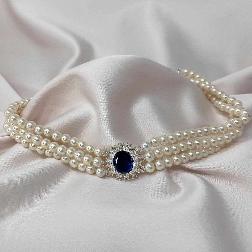Princess Diana Jewellery: Lady Diana Inspired Pearl Choker With Matching Clip on Crystal Earrings