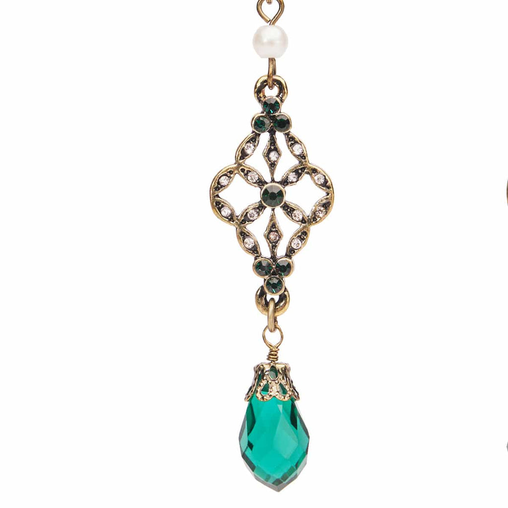 Vintage Emerald Earrings: Victorian Style Pearl and Drop Crystal Earrings