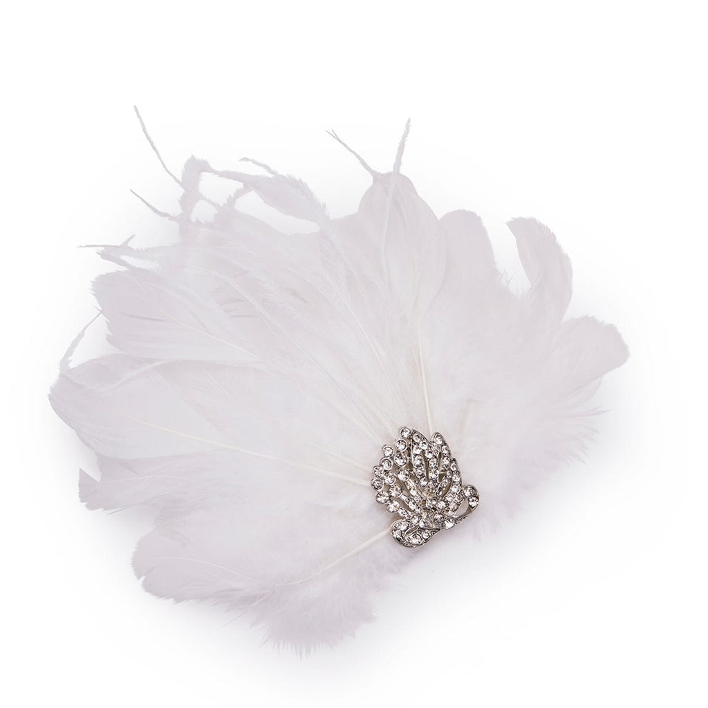 White 1920's Feather Hair Clip