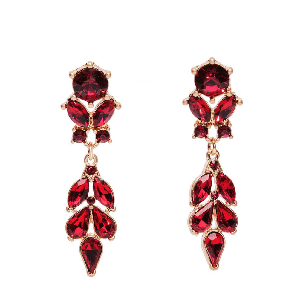 Antique Drop Earrings: Diamante Ruby Stone Drop Earrings