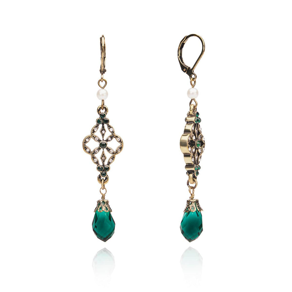 Vintage Emerald Earrings: Victorian Style Pearl and Drop Crystal Earrings