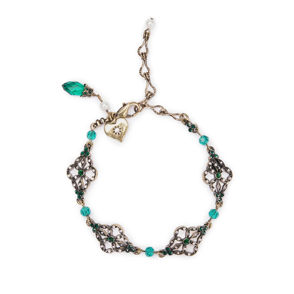 Antique-Victoriana-Filigree-Crystal-Bracelet emerald