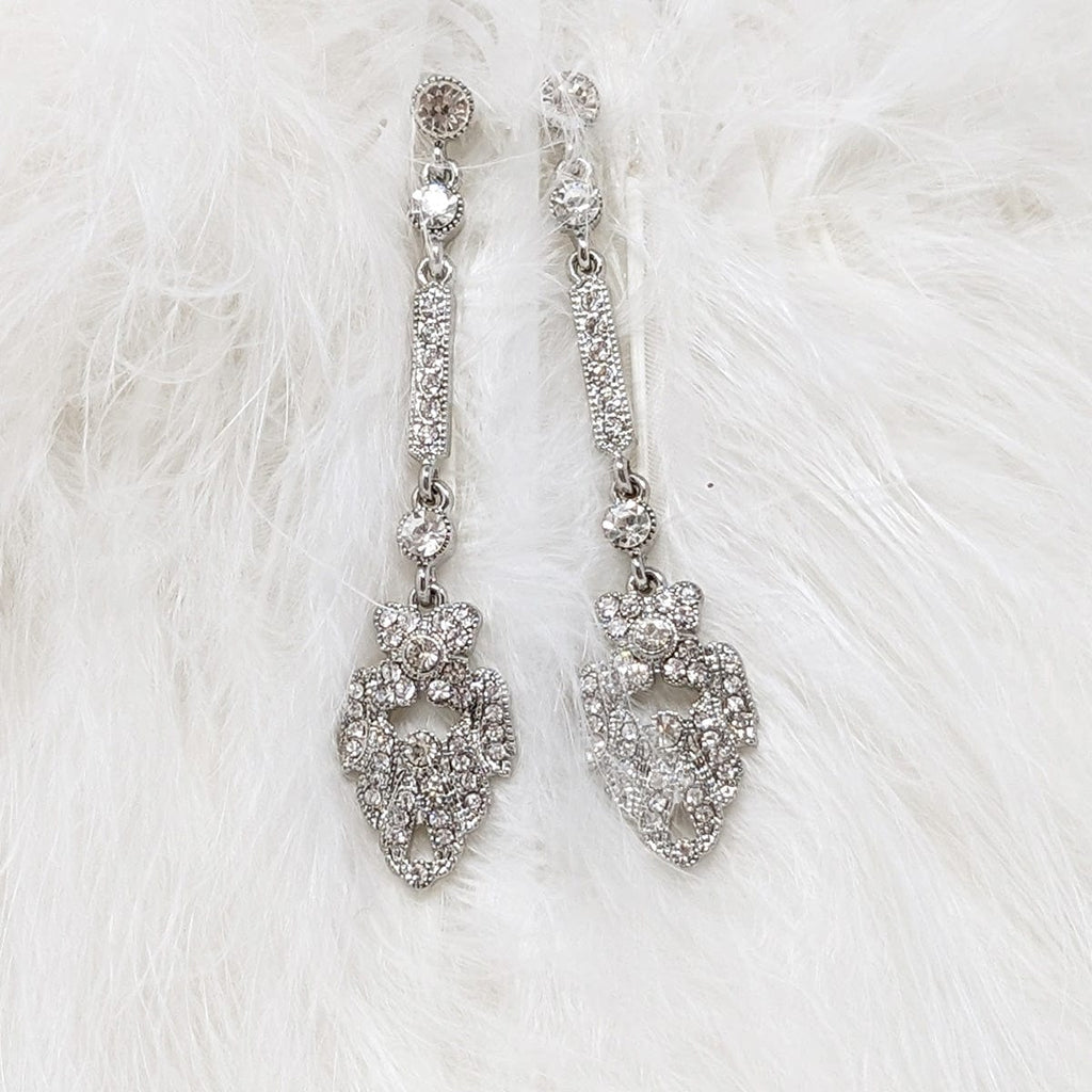 Feather Drop Earrings: Long Drop Crystal Feather Earrings
