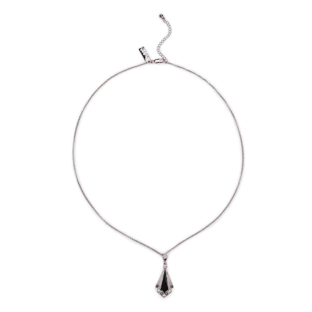 Art-Deco-Swarovski-Crystal-and-Black-Enamel-Pendant-Necklace