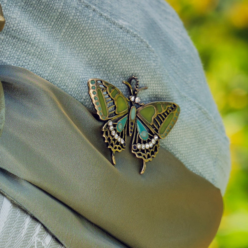 Arts and Crafts Hand Painted Enamel Butterfly Brooch
